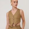 Women Effie Kats | Willow Vest-Olive Linen