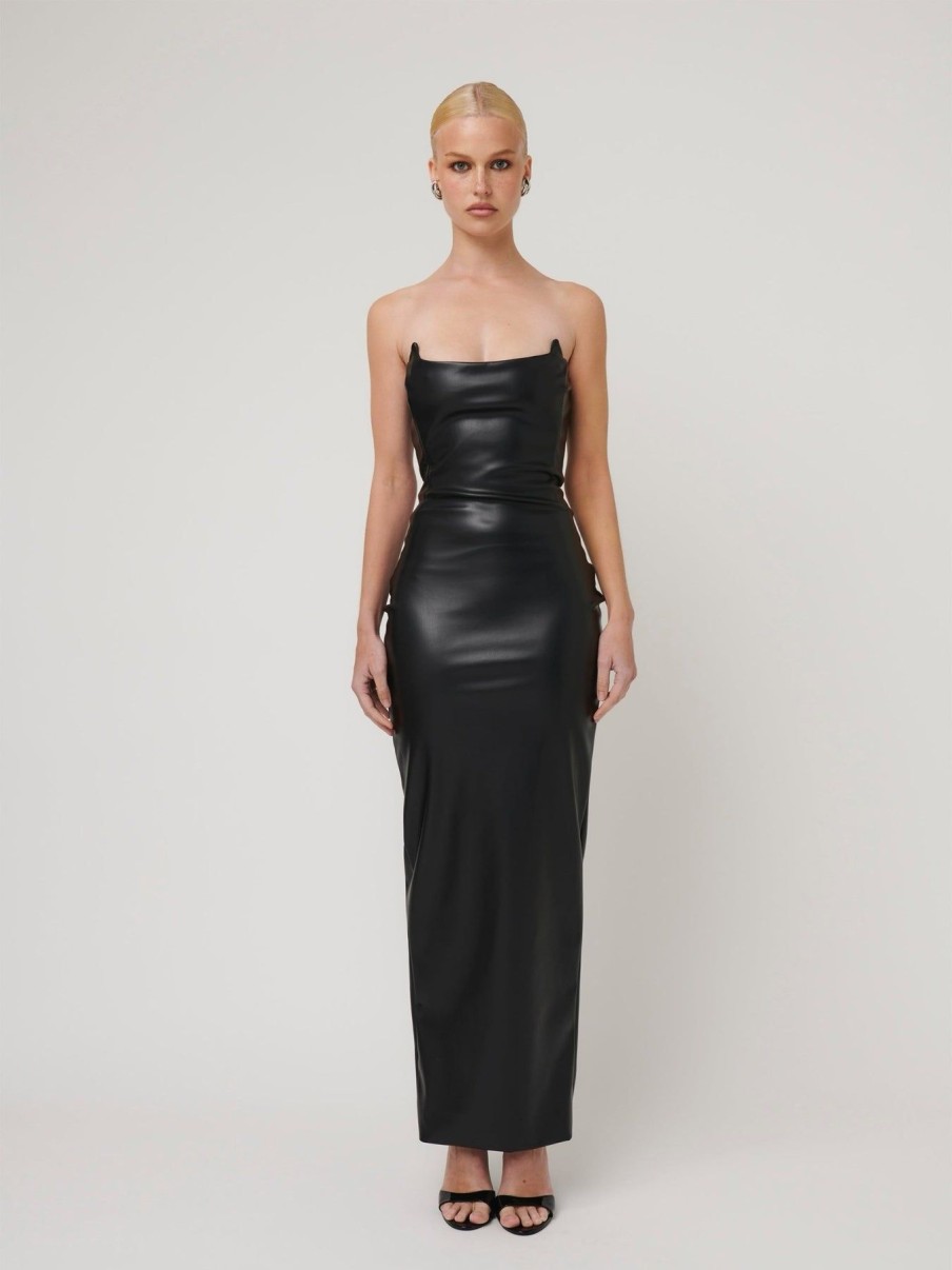 Women Effie Kats | Elodie Dress-Faux Leather Black