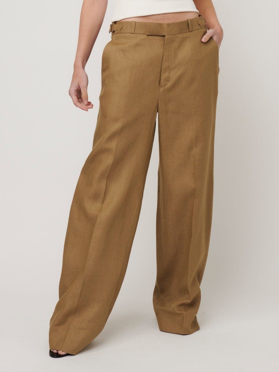 Women Effie Kats | Jacq Pants-Dark Beige Linen