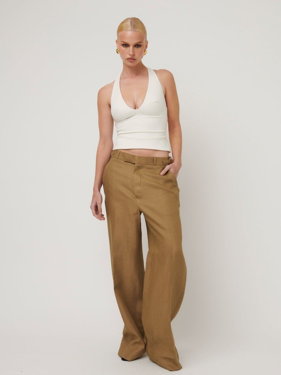 Women Effie Kats | Jacq Pants-Dark Beige Linen