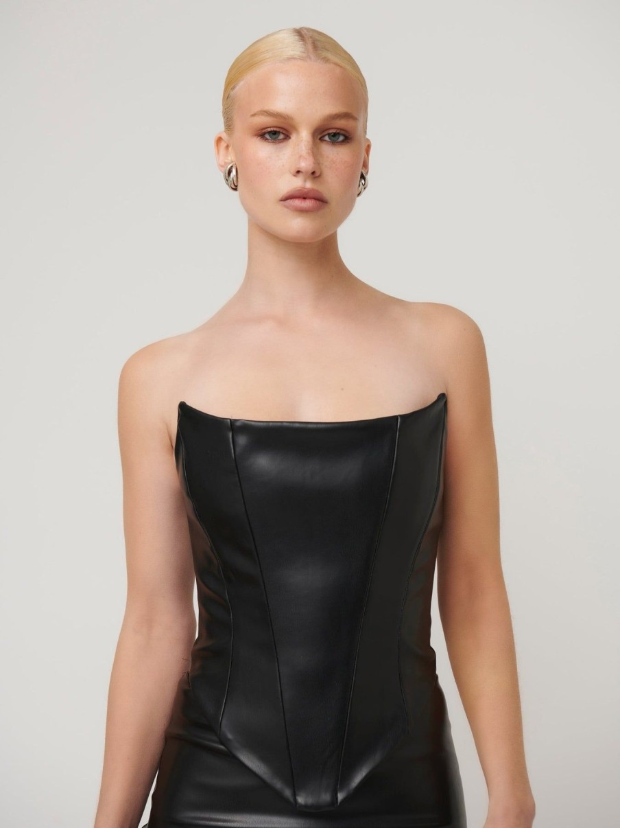 Women Effie Kats | Ines Bodice-Faux Black Leather