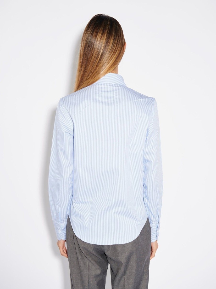 Women Effie Kats | Tailored Shirt-Pale Blue Pinstripe