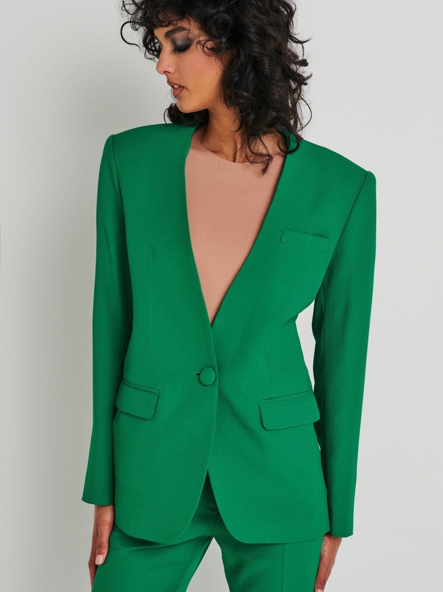 Women Effie Kats | Caris Collarless Blazer-Green